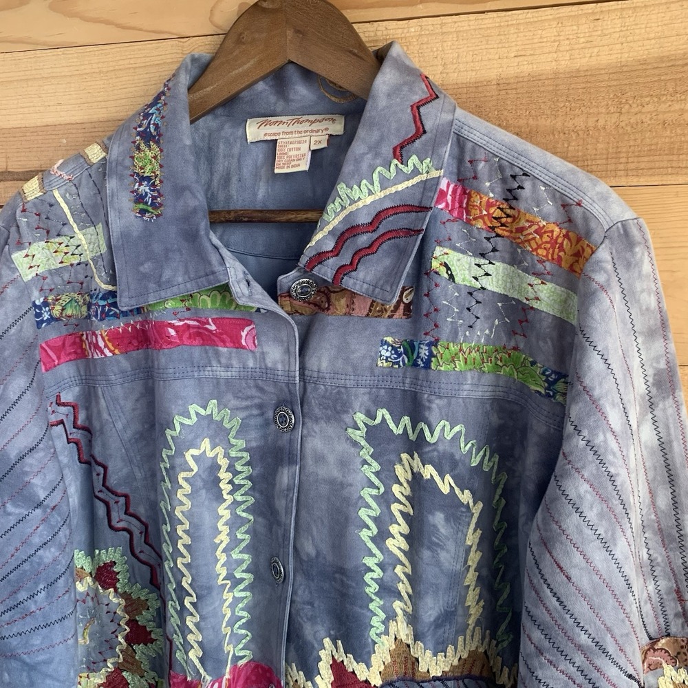Norm Thompson Women's 2x Jacket Abstract Design Tie Die Ribbon Embroidered Artsy - Picture 2 of 7